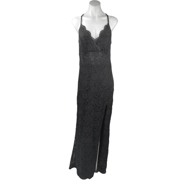 City Studio Black Floral Lace Sleeveless High Slit Maxi Bodycon Gown Dress 16W - Picture 1 of 5